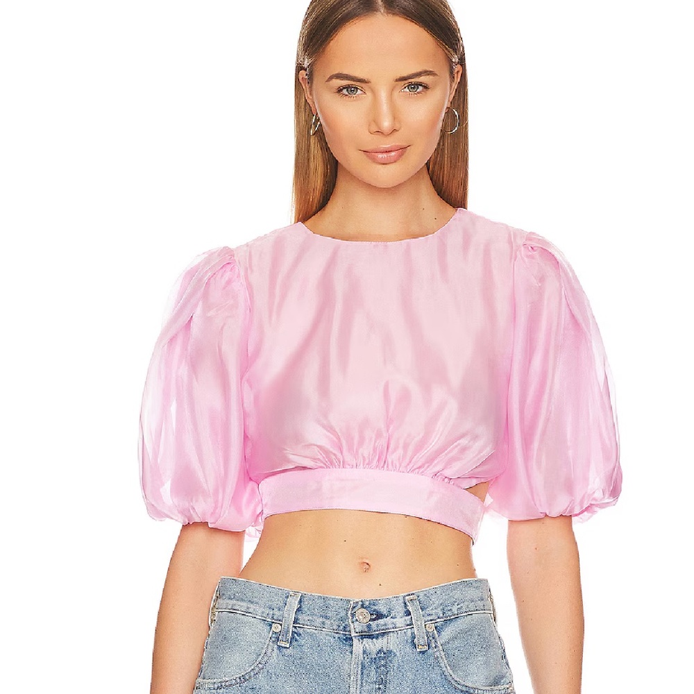 Bardot Enya Organza Crop Top in Soft Pink XS 2
